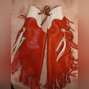 Youth,Young Child Real Leather Red Fringe Bull Riding Chaps